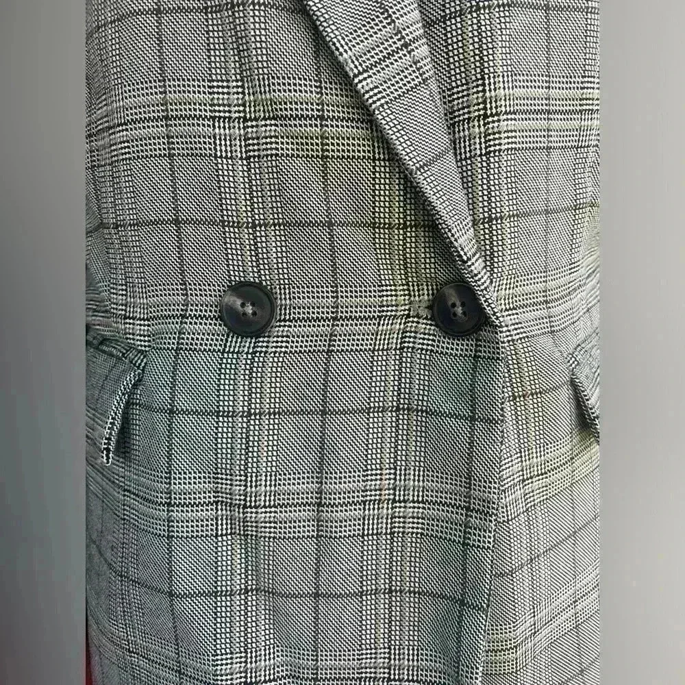 Cotton:on womens plaid Blazer oversized double breasted, buttoned black taupe XS - Picture 2 of 8